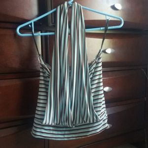 Torquoise cream and Brown tube top with halter